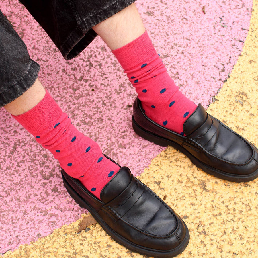 'Spotty' Raspberry Cotton Socks - Twitchers Emporium Store