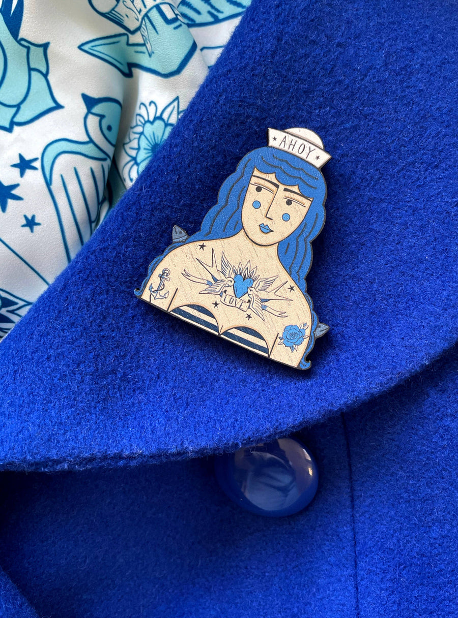 Tattooed Sailor Girl Brooch - Twitchers Emporium Store