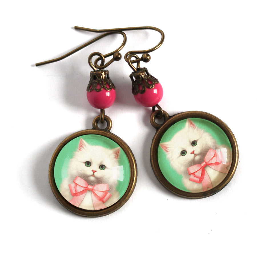 Pink Kitten Earrings