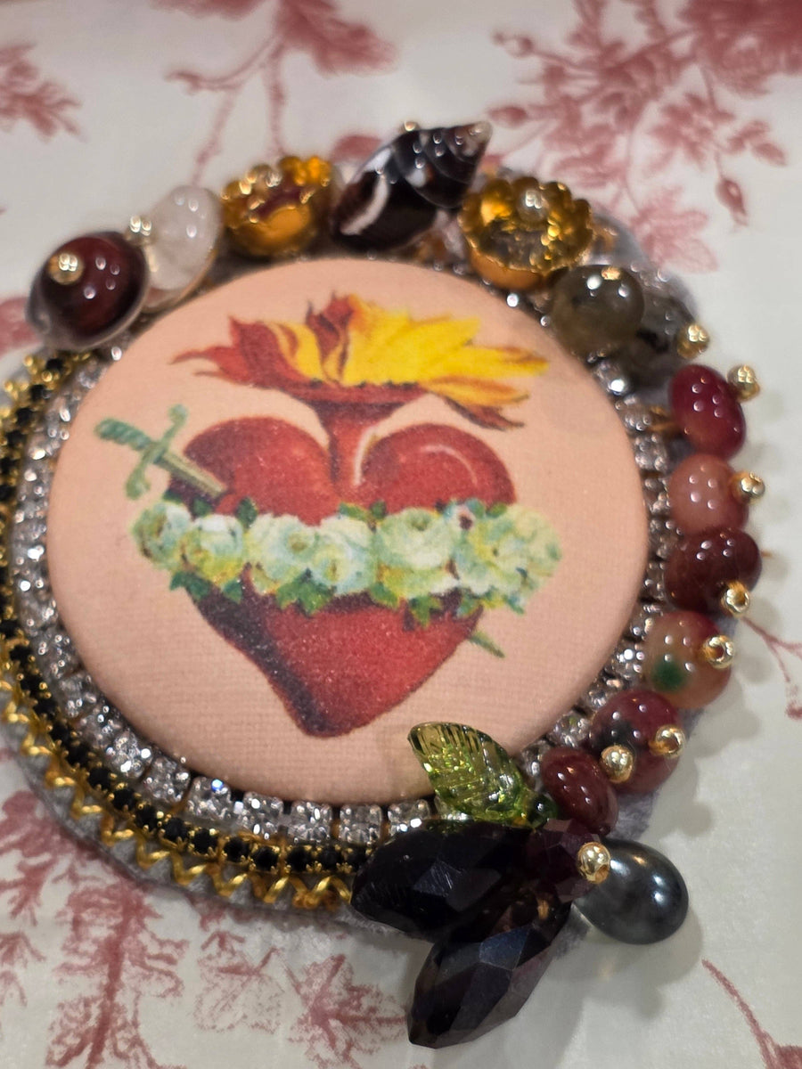 Crown Heart Brooch - Black