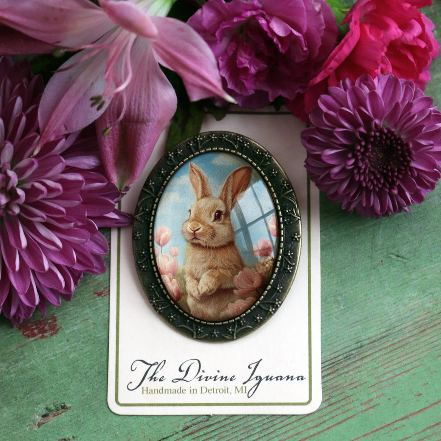 Bunny in Tulips  Brooch