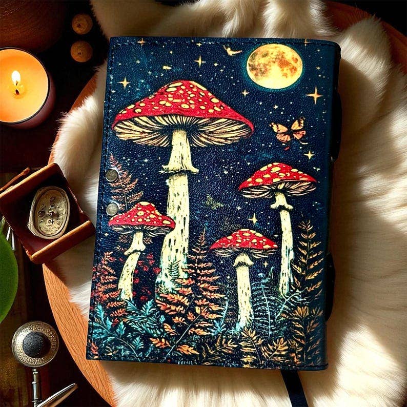 Leather Journal Moon & Mushroom - Twitchers Emporium Store