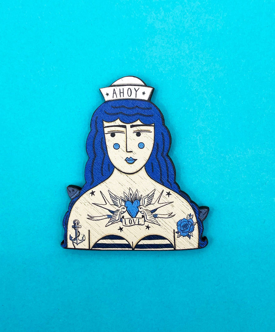 Tattooed Sailor Girl Brooch - Twitchers Emporium Store