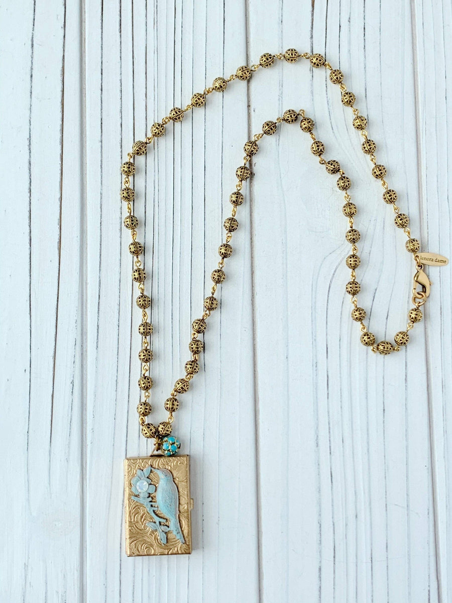 Bird Book Locket Charm Necklace