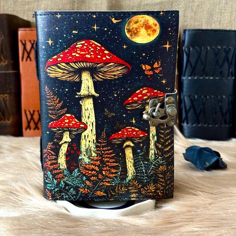 Leather Journal Moon & Mushroom - Twitchers Emporium Store