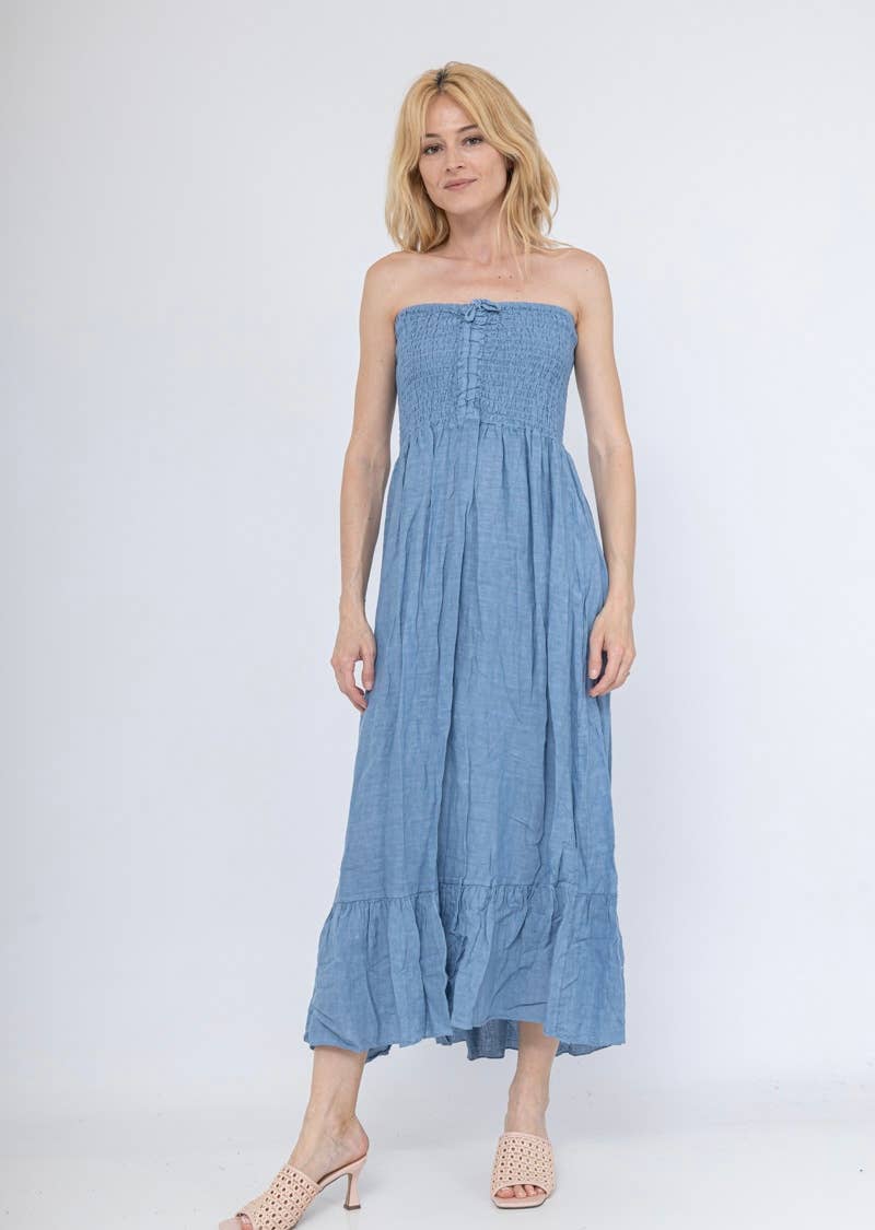 SMOCKED LINEN DRESS