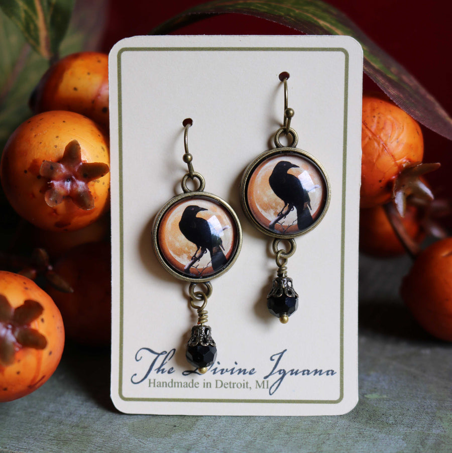 Orange Crow Earrings