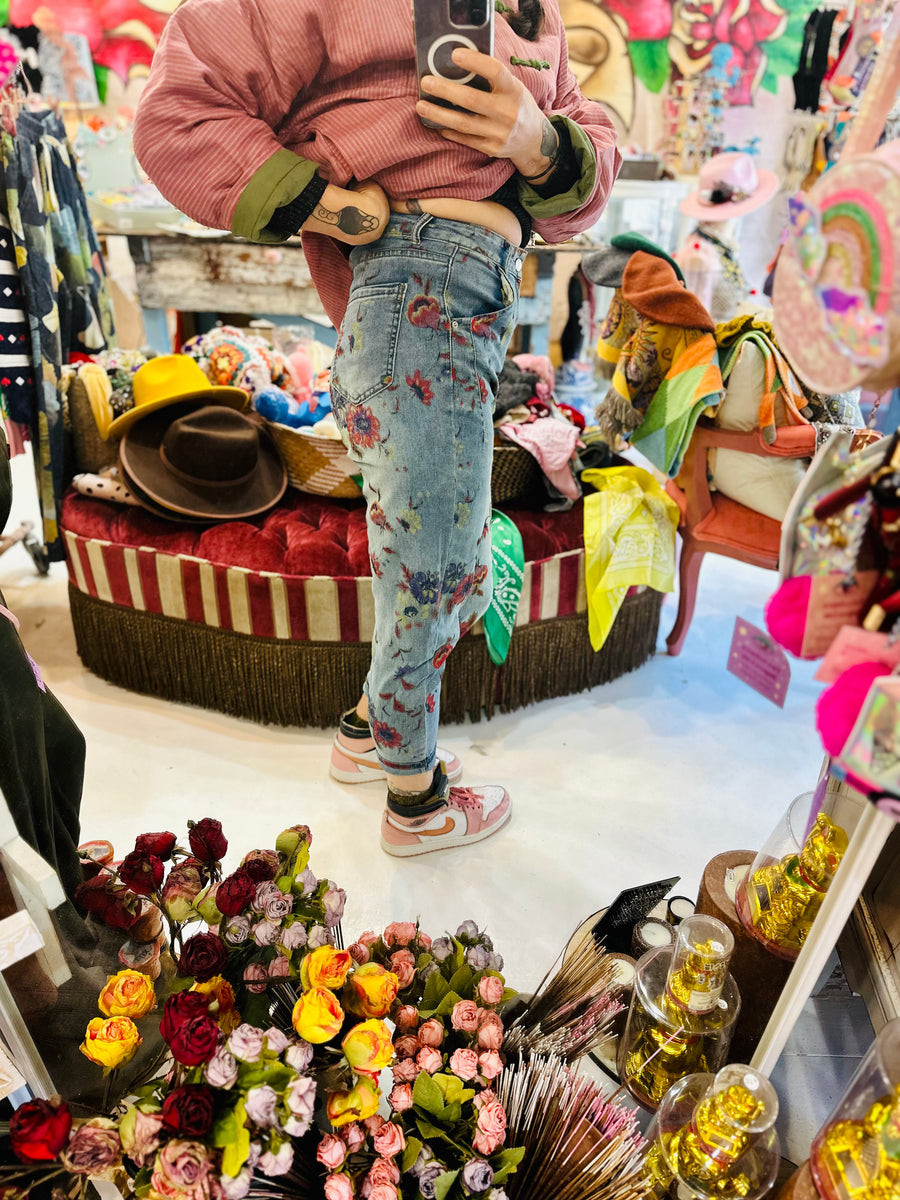 Floral Print Jeans