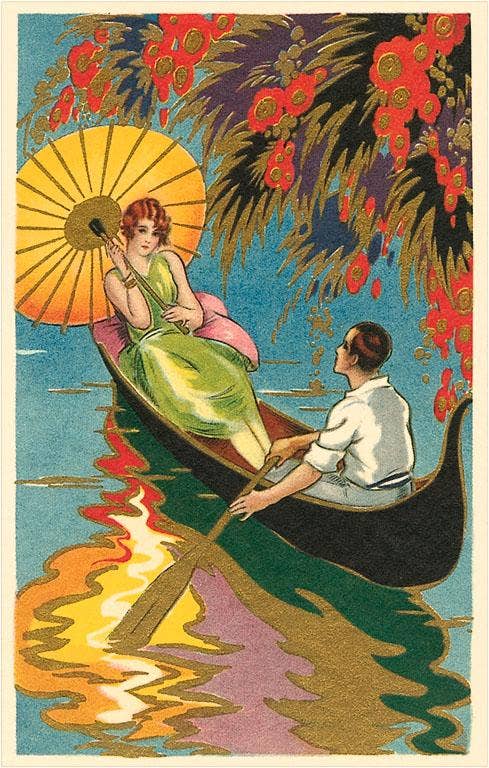 CARD Couple in Canoe with Parasol