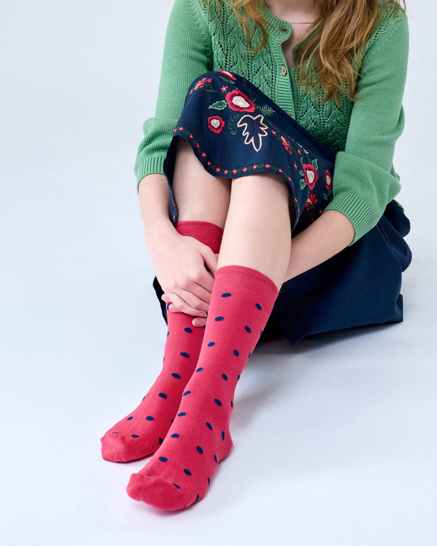 'Spotty' Raspberry Cotton Socks - Twitchers Emporium Store