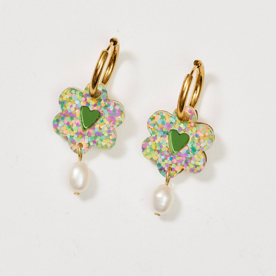 Heart Flower and Pearl Earrings - Pastel - Twitchers Emporium Store