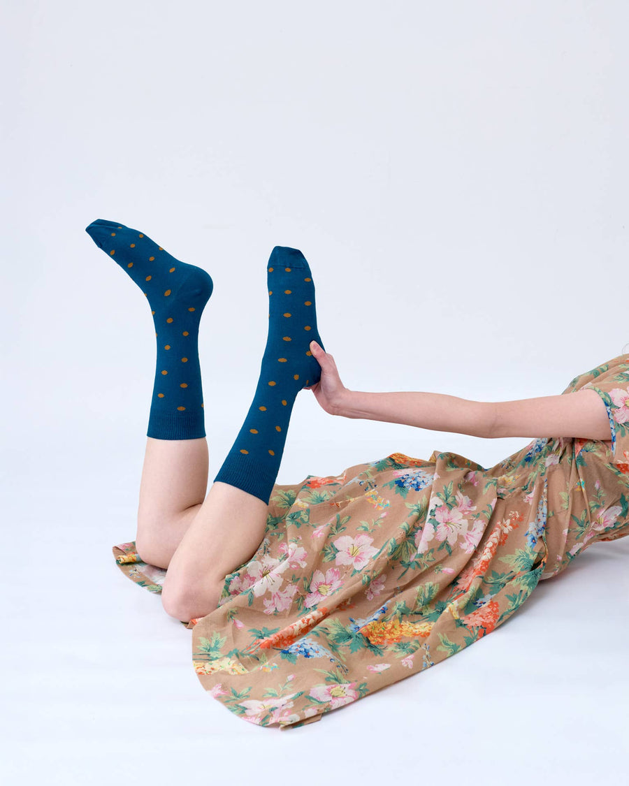 'Spotty' Petrol Cotton Socks - Twitchers Emporium Store