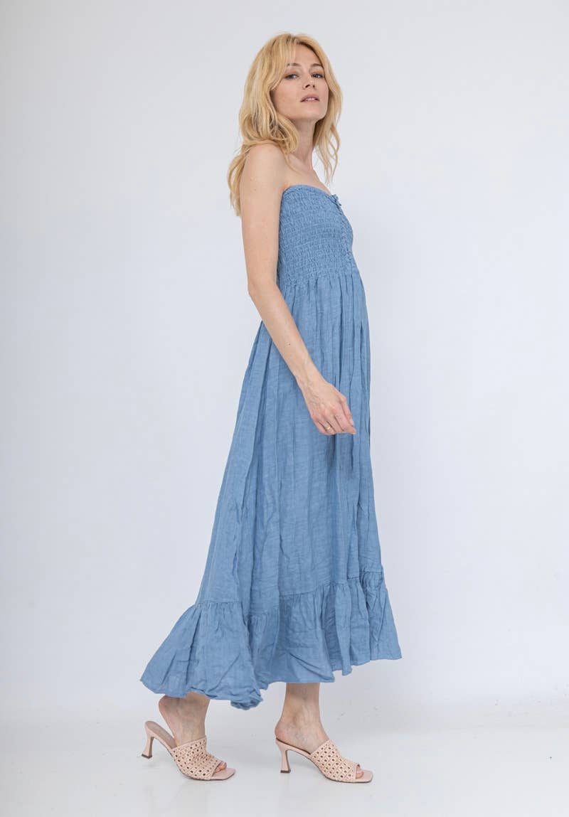 SMOCKED LINEN DRESS