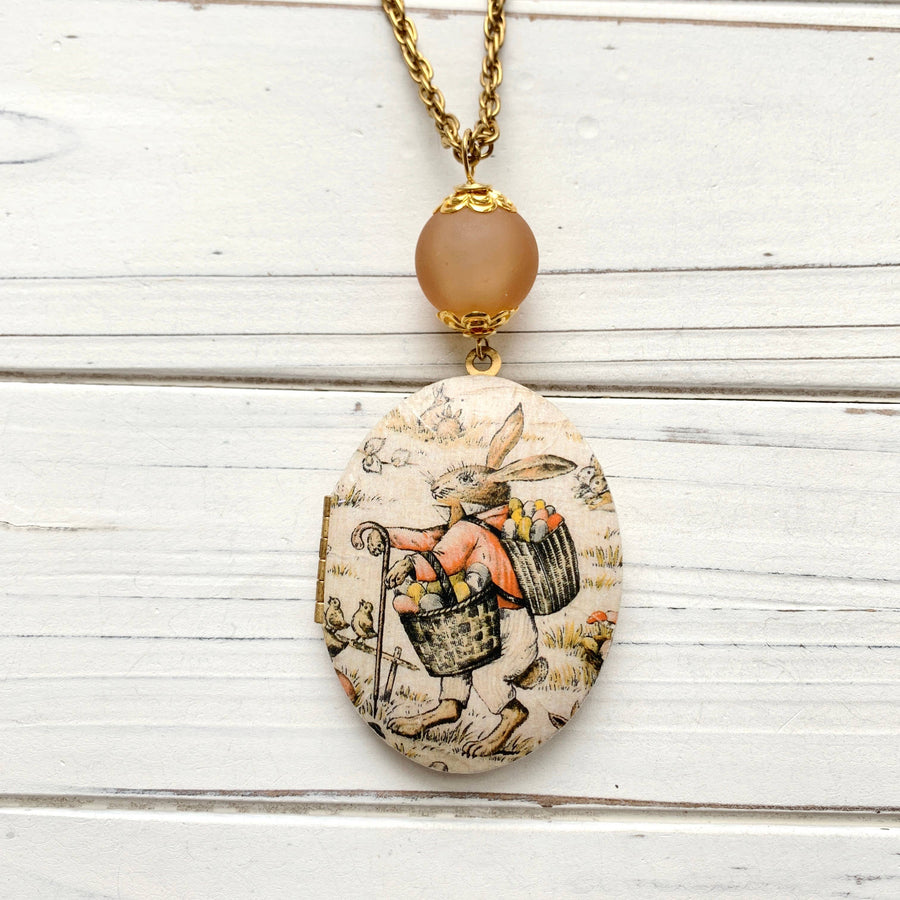 Flopped Ear Bunny Rabbit Locket Necklace