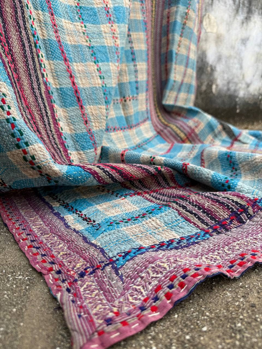 Antique Hand Stitched Kantha Quilt