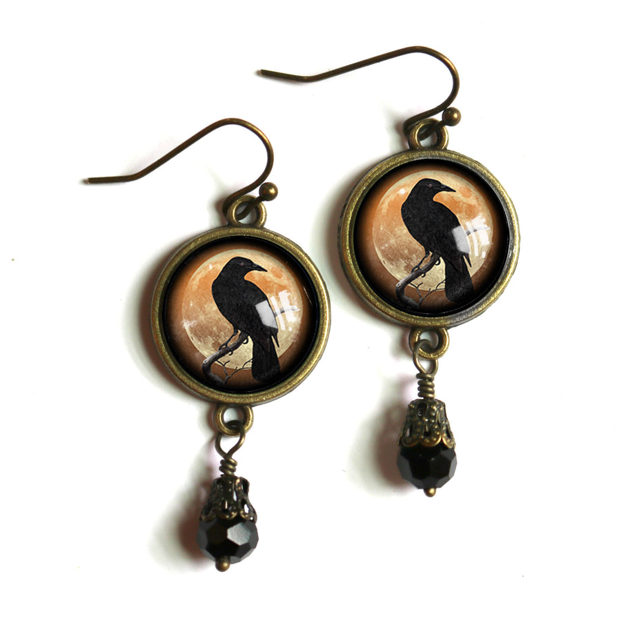Orange Crow Earrings