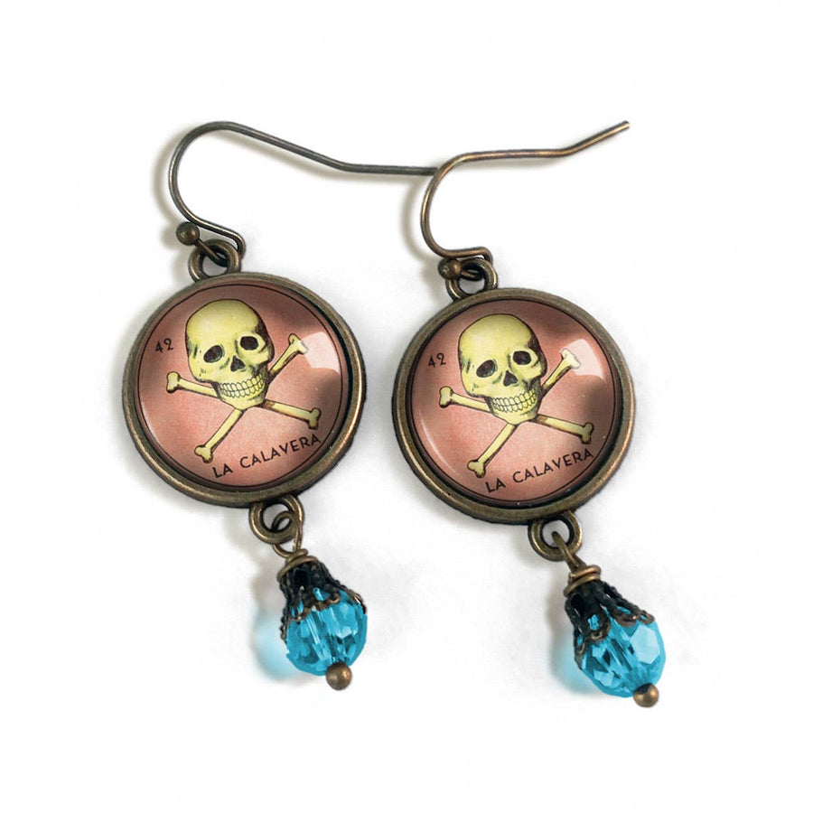 La Calavera Loteria Skull Earrings