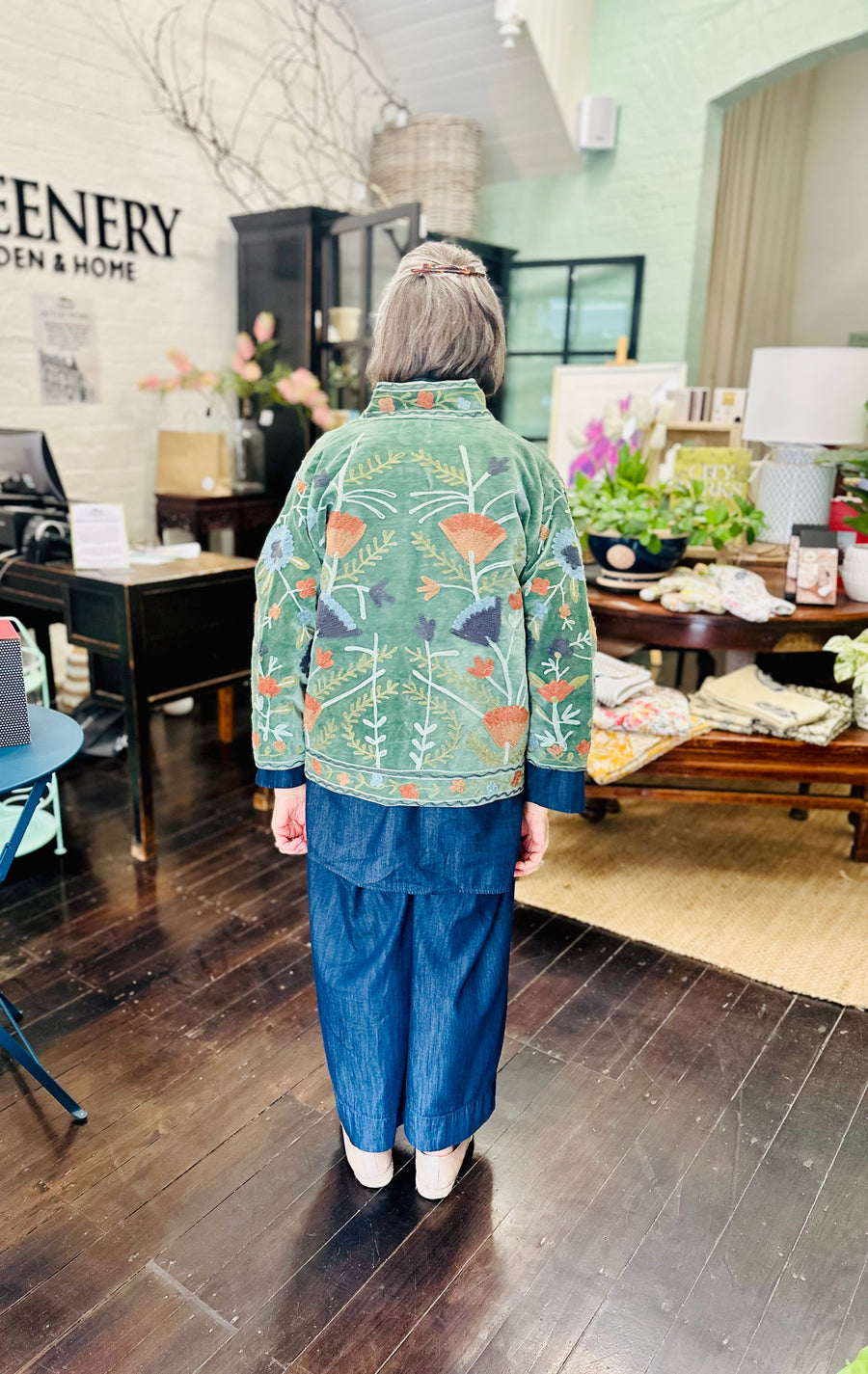 Velvet Embroidered Coat Sage