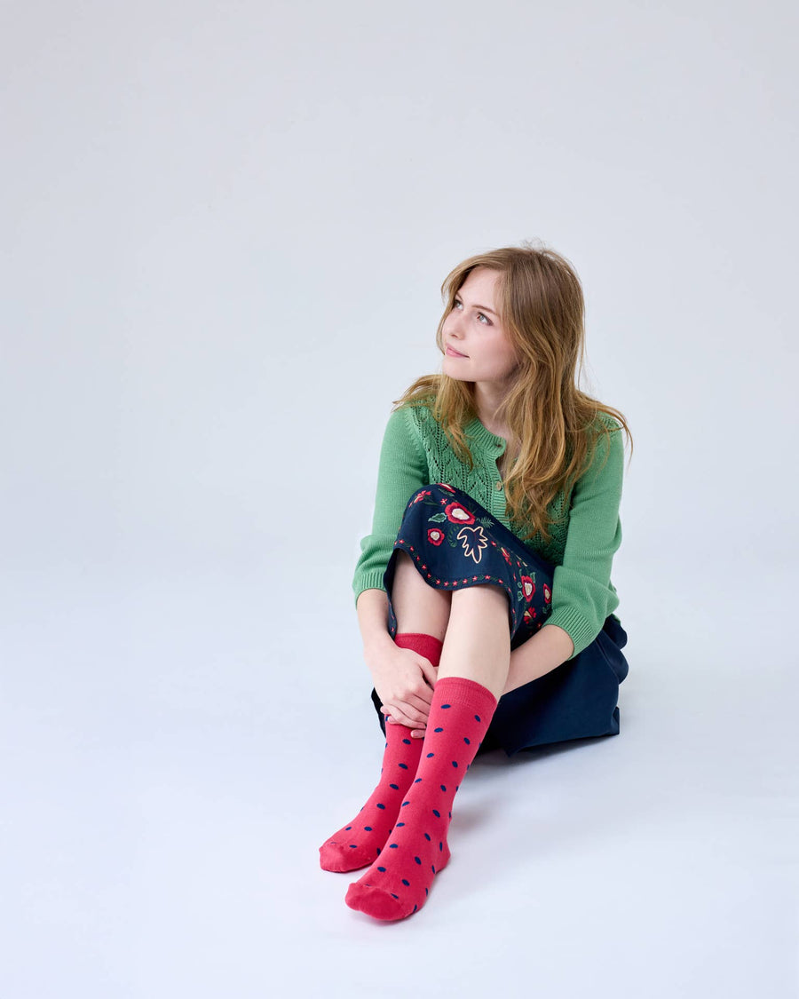 'Spotty' Raspberry Cotton Socks - Twitchers Emporium Store