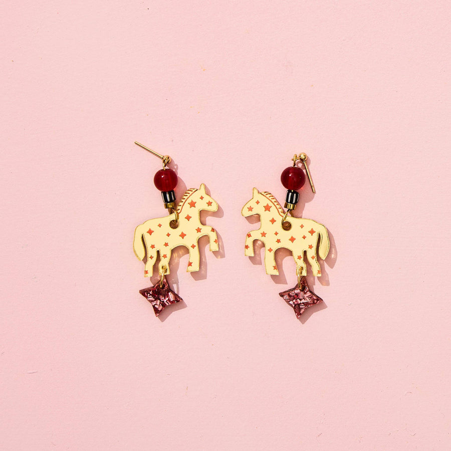 Star Horse Earrings - Gold/Pink - Twitchers Emporium Store