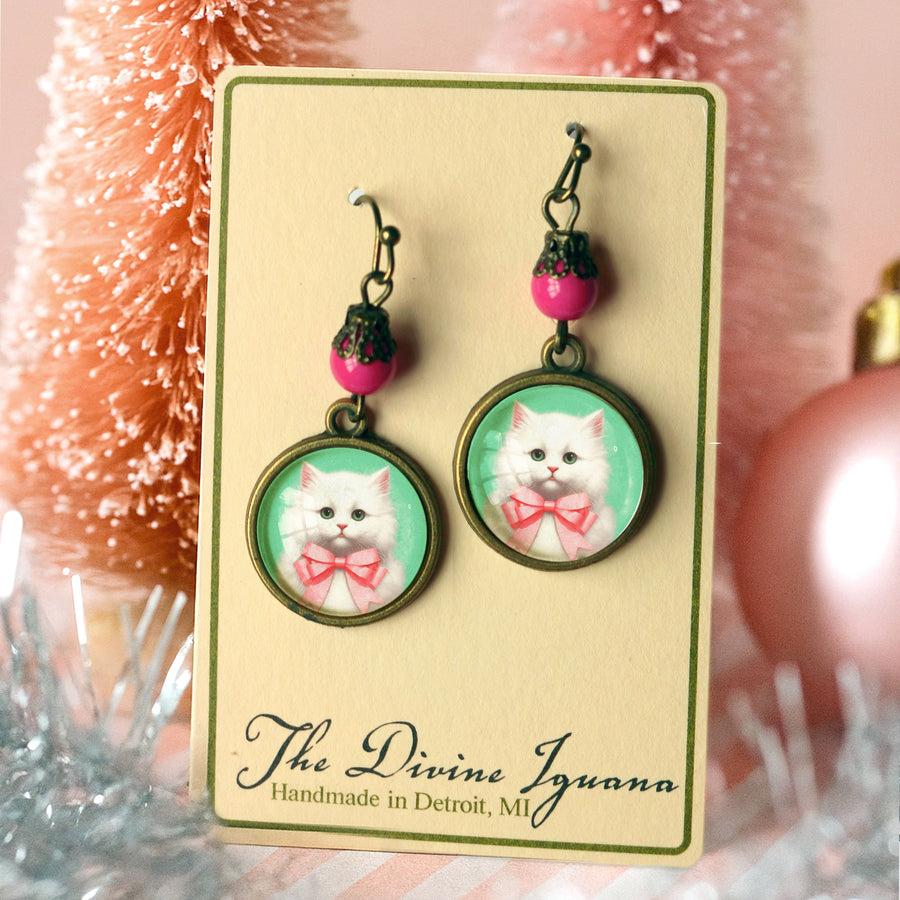 Pink Kitten Earrings