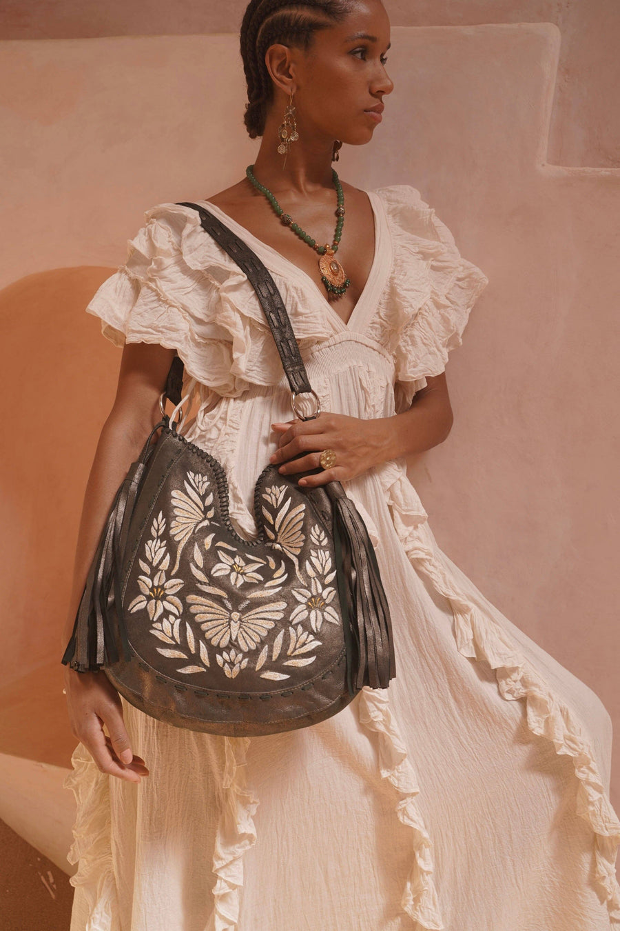 Luna Embroidery Bag Metallic Olive - Twitchers Emporium Store