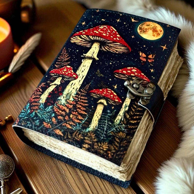 Leather Journal Moon & Mushroom - Twitchers Emporium Store