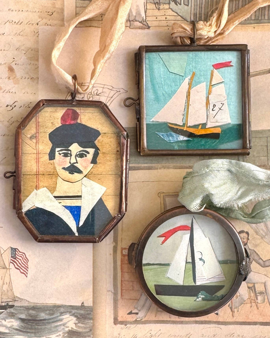 Salty Sailor ~ Art Locket Ornament Nautical Handmade  - Twitchers Emporium Store
