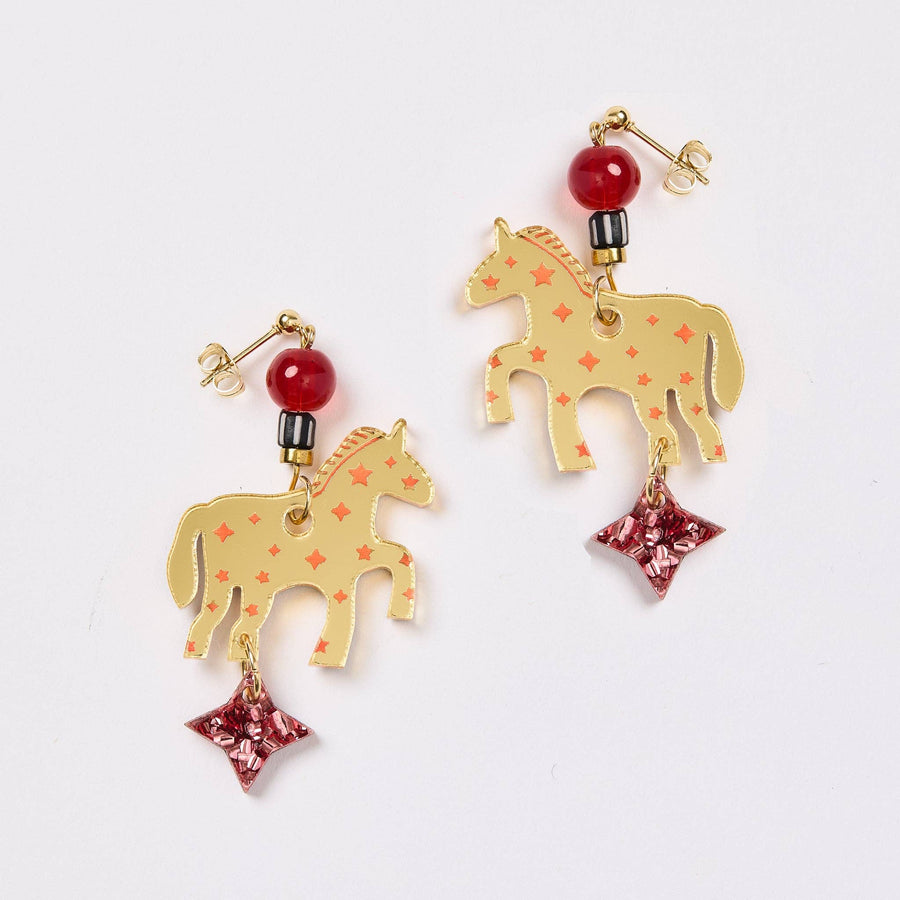 Star Horse Earrings - Gold/Pink - Twitchers Emporium Store