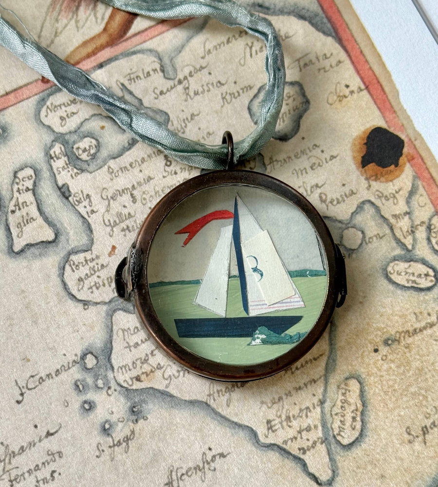 Sail No. 8 ~ Art Locket Ornament Nautical Boat Handmade  - Twitchers Emporium Store
