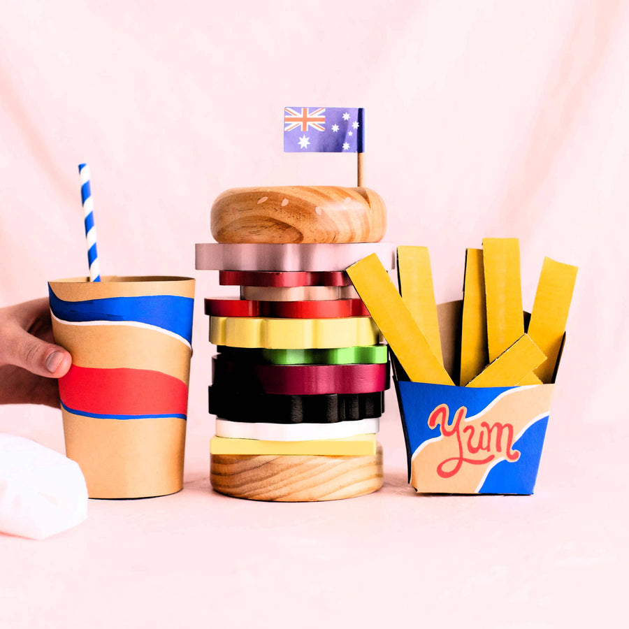 ICONIC WOODEN TOY - STACKING BURGER