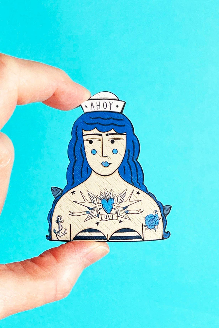 Tattooed Sailor Girl Brooch - Twitchers Emporium Store