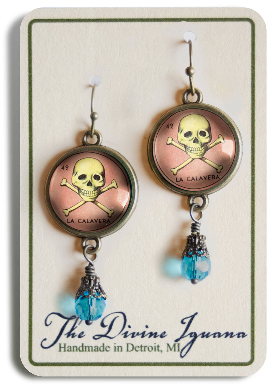 La Calavera Loteria Skull Earrings
