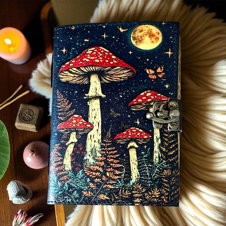 Leather Journal Moon & Mushroom - Twitchers Emporium Store