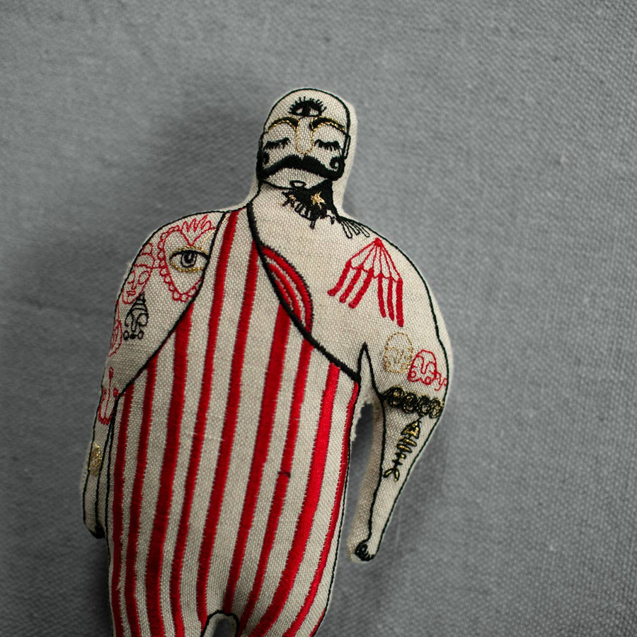 Tattooed Strong Man, Cotton-Filled Art Doll