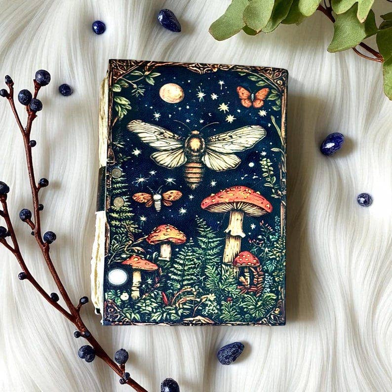 Leather Journal Moth & Mushroom - Twitchers Emporium Store