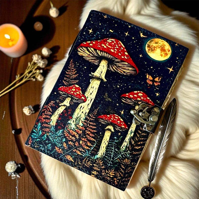 Leather Journal Moon & Mushroom - Twitchers Emporium Store