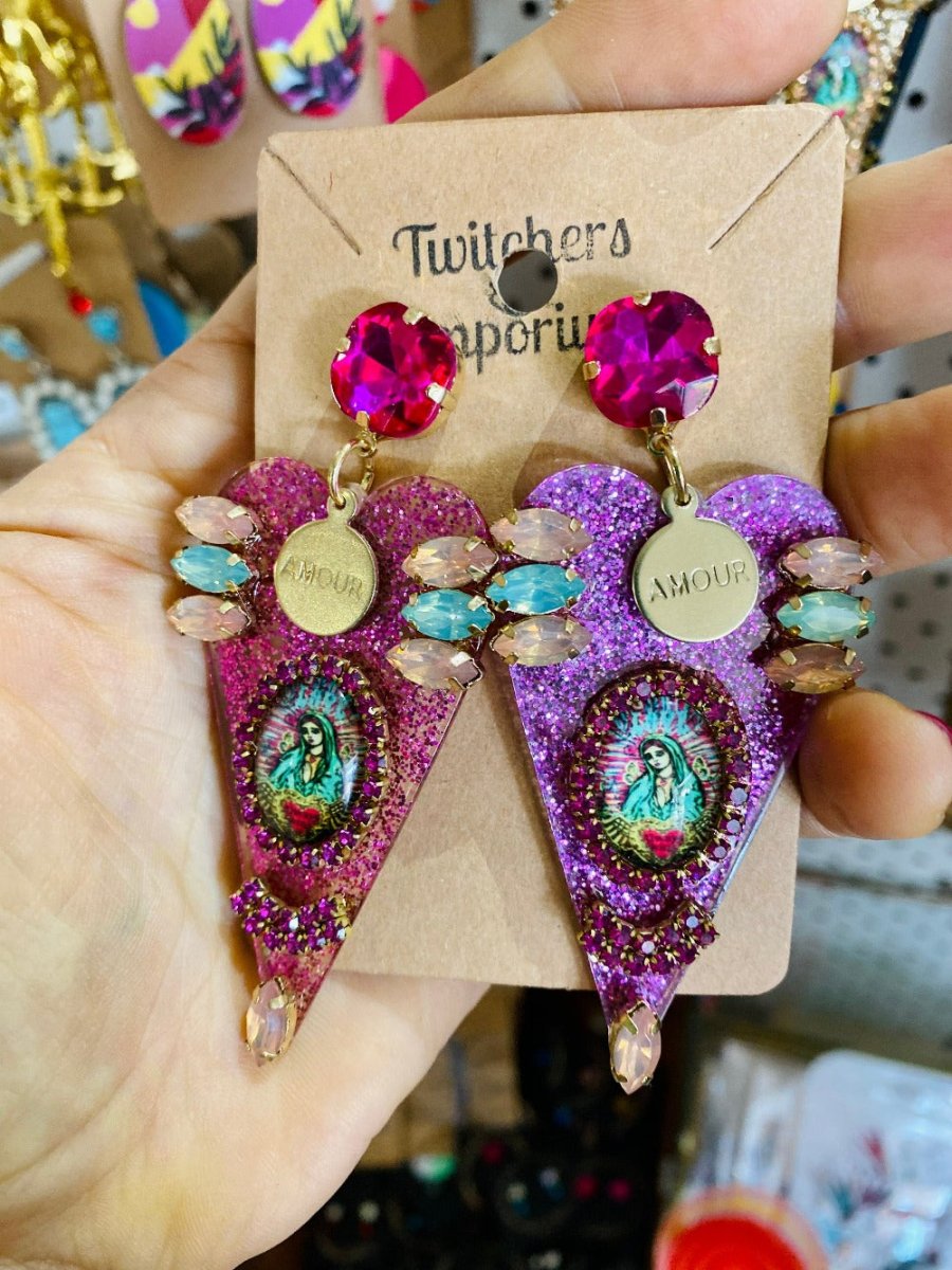 Amour Virgin Earrings Twitchers Emporium Store
Gucci virgin Guadalupe our lady sparkle  glitter acrylic laser cut