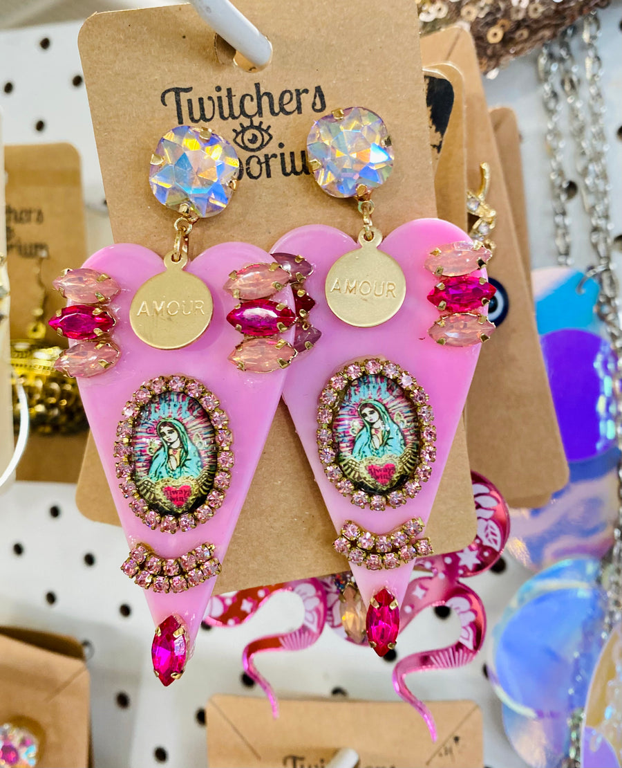 Amour Virgin Earrings Twitchers Emporium Store
Gucci virgin Guadalupe our lady sparkle  glitter acrylic laser cut